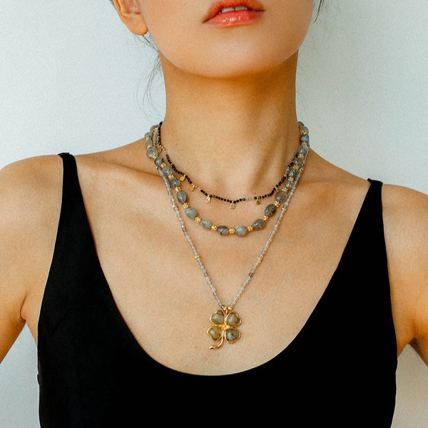 Moonstone Labradorite Four Leaf Clover Pendant - Zafari Studio Jewelry